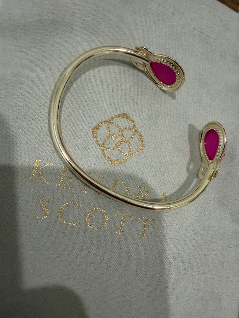 Kendra Scott Gold Open Cuff Bracelet with Hot Pink Stones - Picture 3 of 9